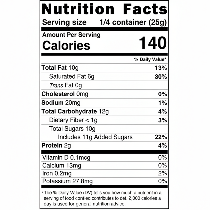 Nutrition facts label for a can of food with detailed nutritional information.