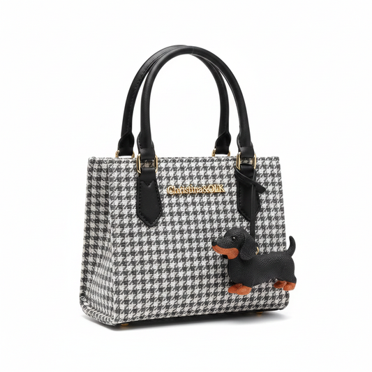 Christina&OLK Grey Houndstooth Dachshund Tote - White Background