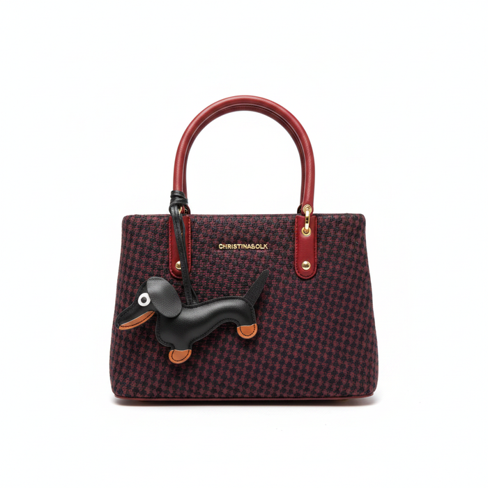 Christina&OLK Red Woven Houndstooth Tote - White Background