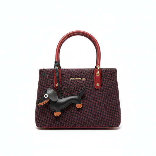 Christina&OLK Red Woven Houndstooth Tote - White Background