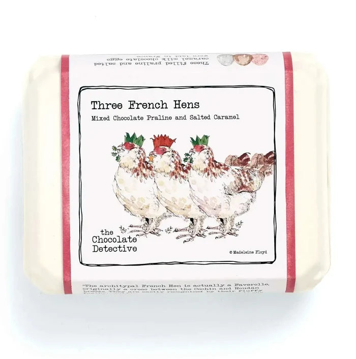 Bar of soap with 'Three French Hens' label on a white background