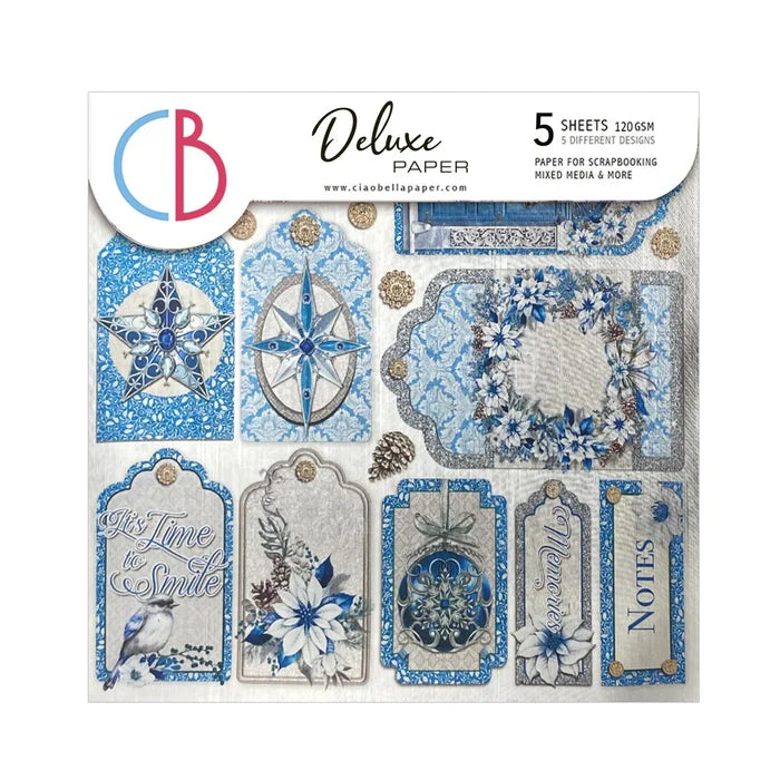 Ciao Bella - Deluxe Paper 6"x6" - 5/Pkg - Elegance of Blue Paper Silver. Available at Embellish Away located in Bowmanville Ontario Canada.