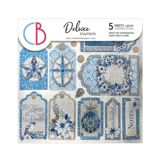 Ciao Bella - Deluxe Paper 6"x6" - 5/Pkg - Elegance of Blue Paper Silver. Available at Embellish Away located in Bowmanville Ontario Canada.