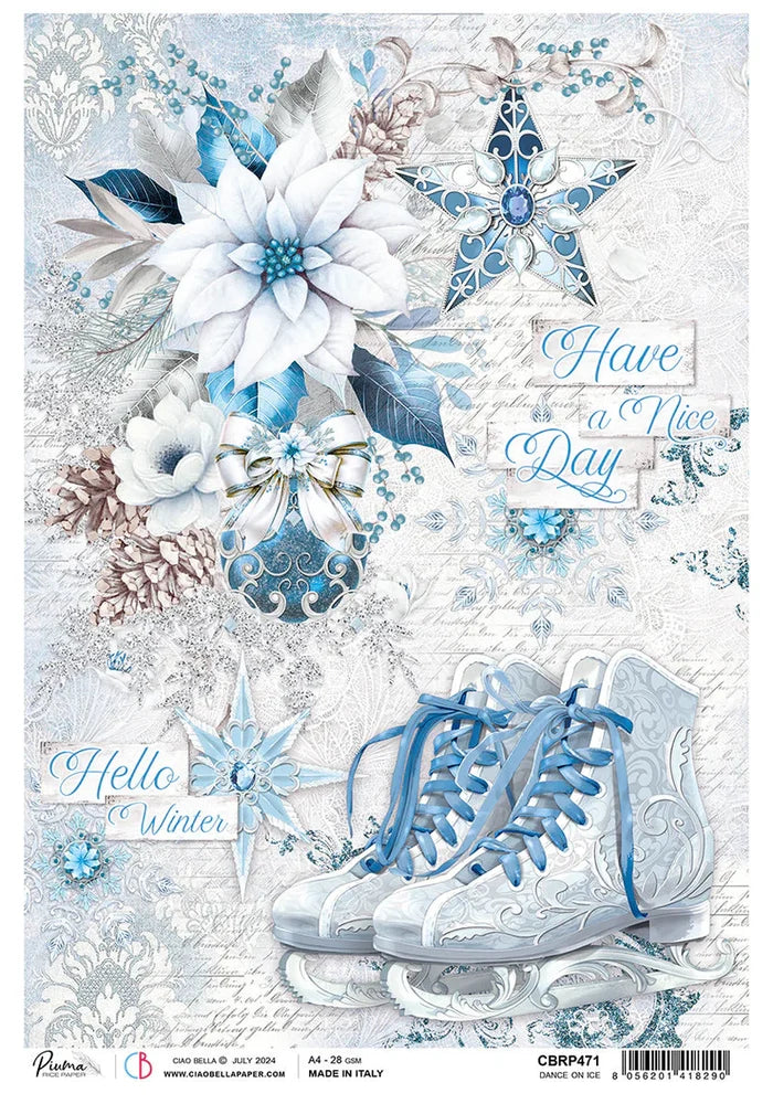Ciao Bella - Rice Paper Sheet A4 - Dance on Ice. 5 sheets per pack. Great for paper craft. Available at Embellish Away located in Bowmanville Ontario Canada