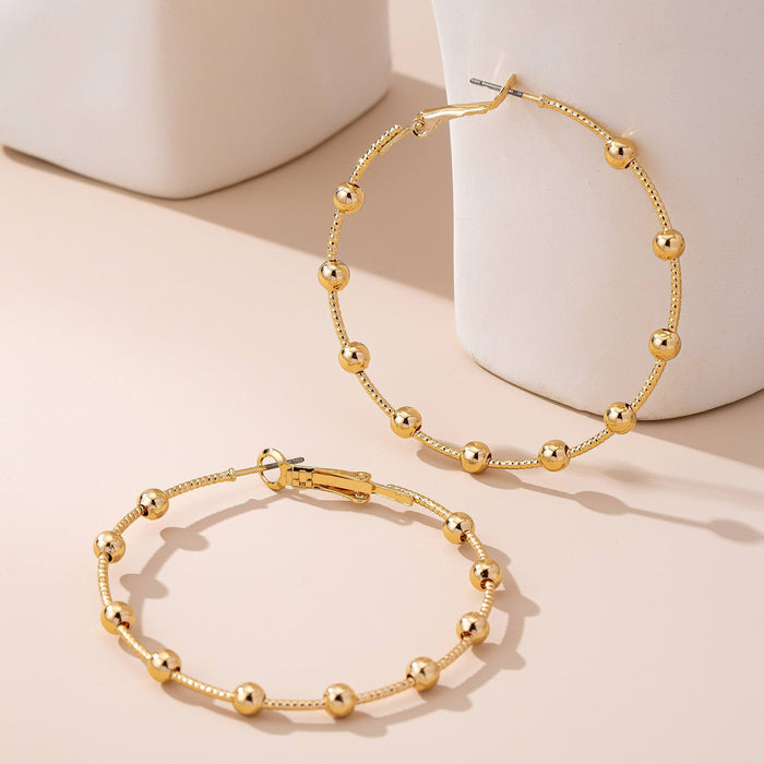 Classic Gold Ball Beaded Station Hoop Earrings | GOLD