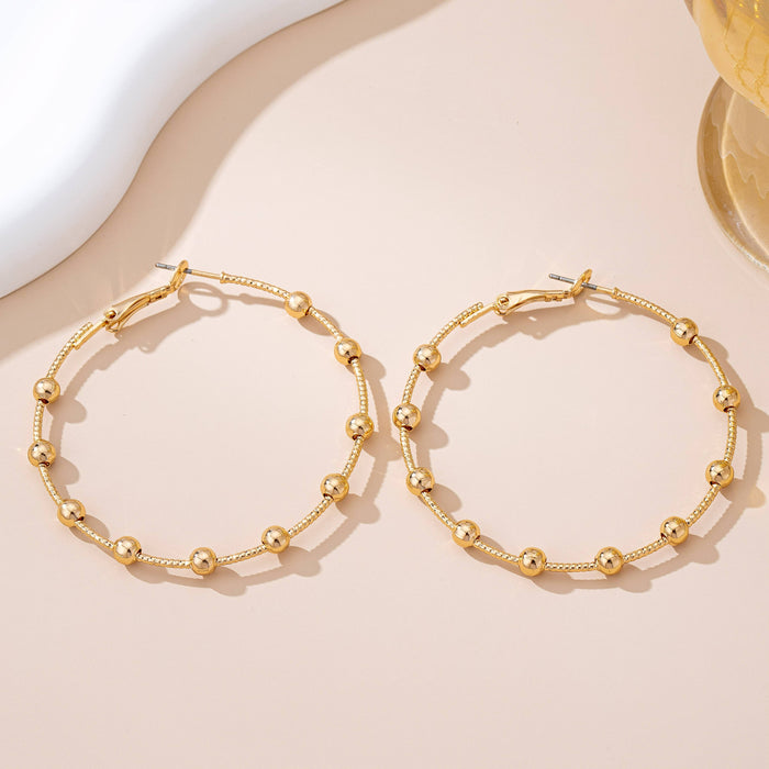 Classic Gold Ball Beaded Station Hoop Earrings | GOLD