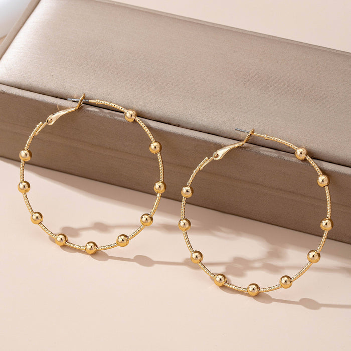 Classic Gold Ball Beaded Station Hoop Earrings | GOLD