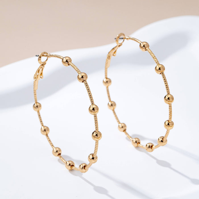 Classic Gold Ball Beaded Station Hoop Earrings | GOLD