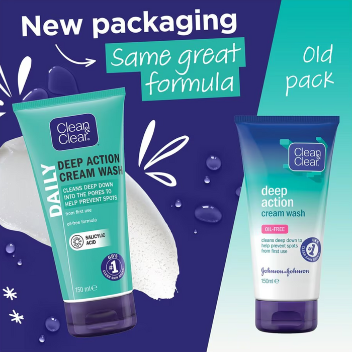 Clean and Clear Deep Action Oil-Free Cream Wash, 150 ml (T)