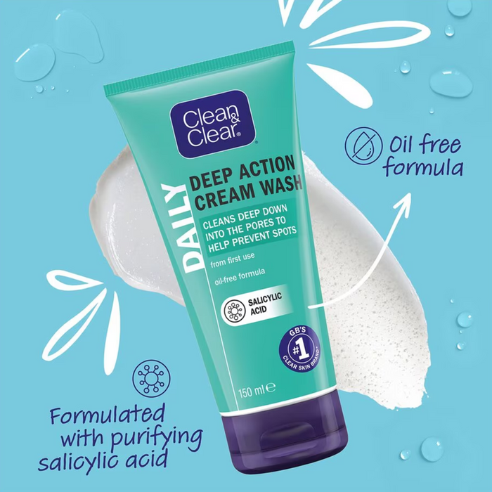 Clean and Clear Deep Action Oil-Free Cream Wash, 150 ml (T)