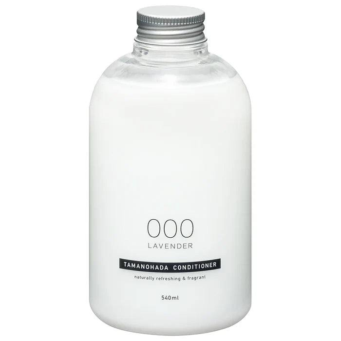 White bottle of Tamanohada Lavender Conditioner on a white background