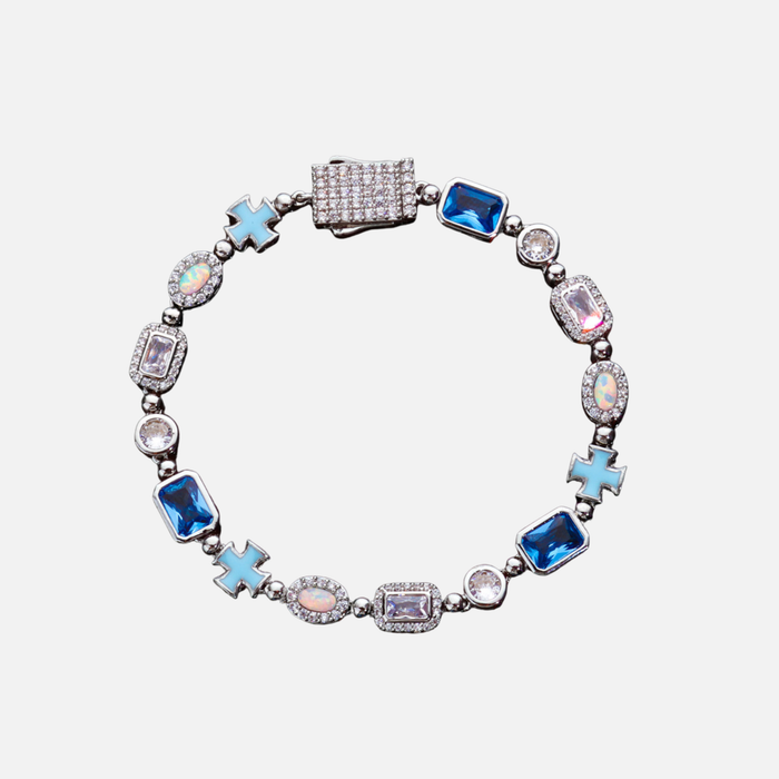 Cross & Opal Bracelet - Silver