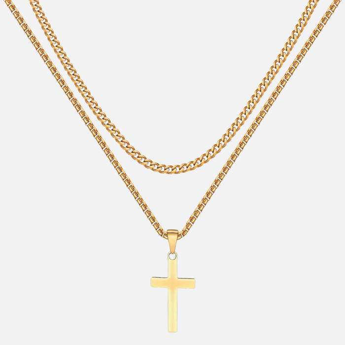 Cross X Cuban Chain - Gold