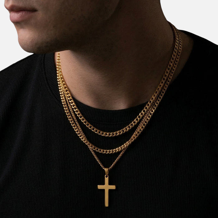 Cross X Cuban Chain - Gold