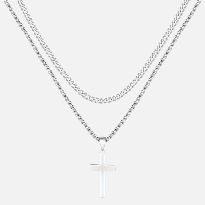 Cross X Cuban Chain - Silver