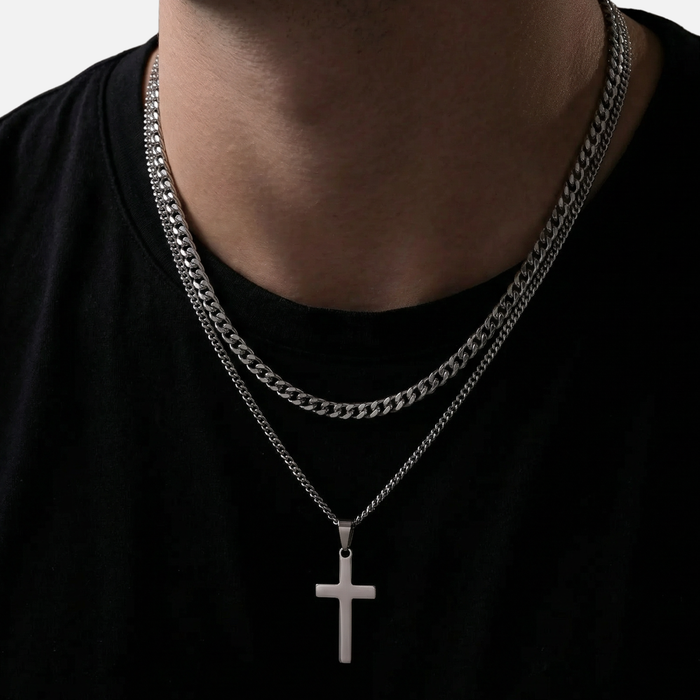 Cross X Cuban Chain - Silver