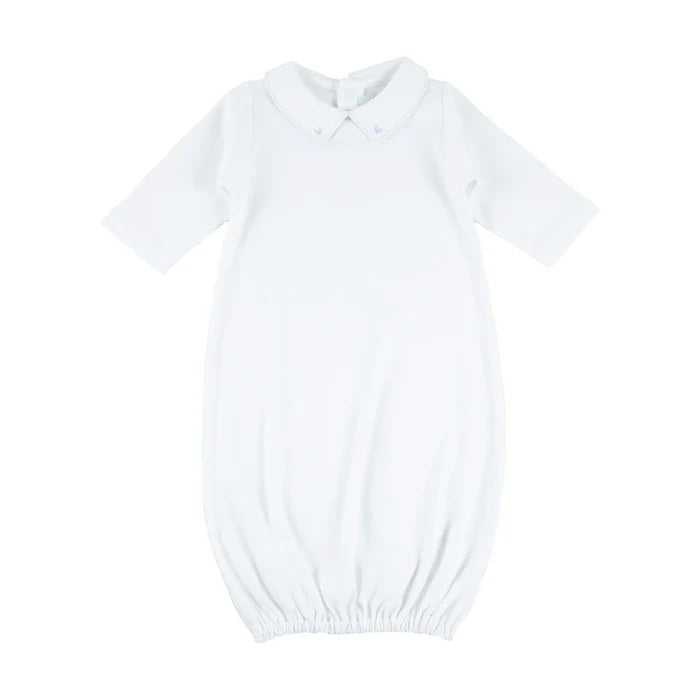 Cuclie Emb. Collar Daygown-White/Lt. Blue Trim