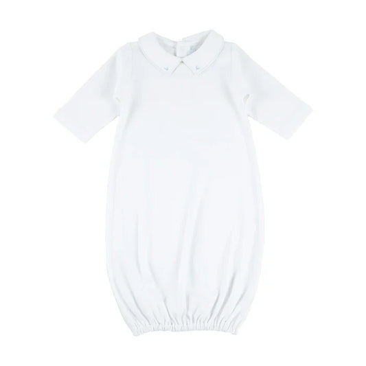Cuclie Emb. Collar Daygown-White/Lt. Blue Trim