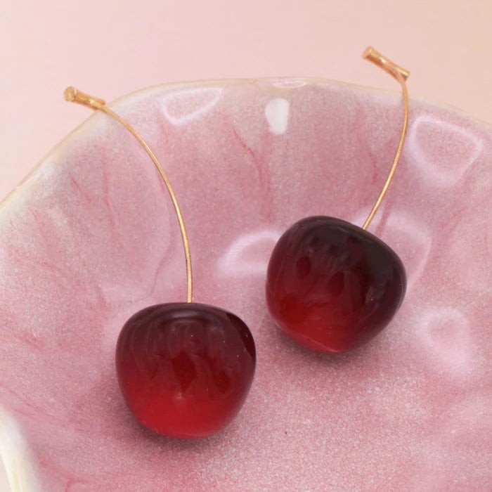 Deep Red Cherry Earrings