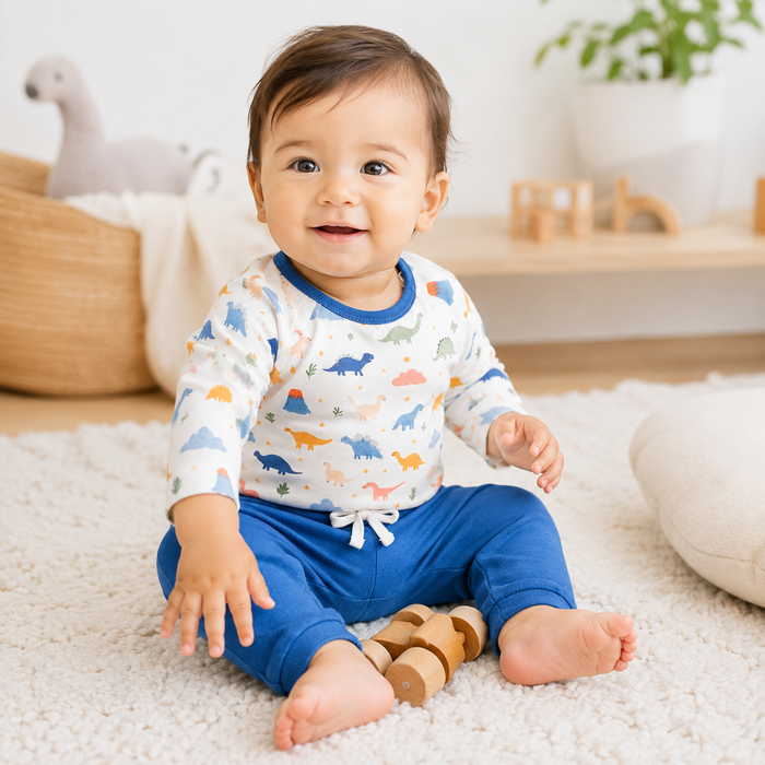 Baby Wearing Dino Baby Tee & Jogger, Organic Jersey by Viverano