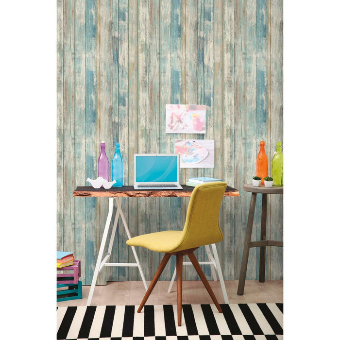 Distressed Wood Blue Peel And Stick Wallpaper - EonShoppee