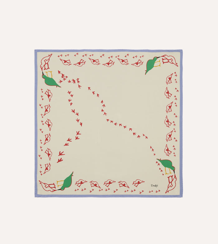 Ecru Oyster Catcher Print Silk Bandana