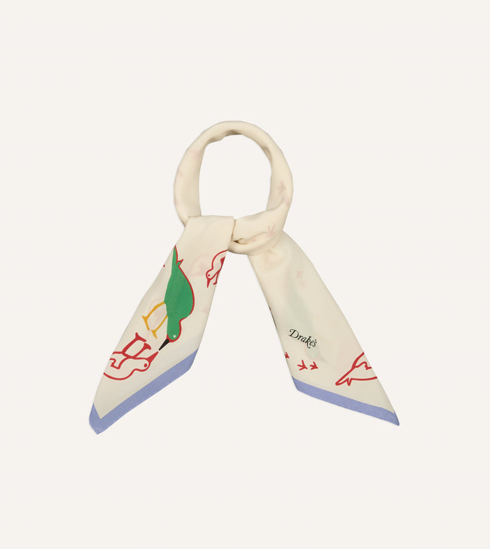 Ecru Oyster Catcher Print Silk Bandana