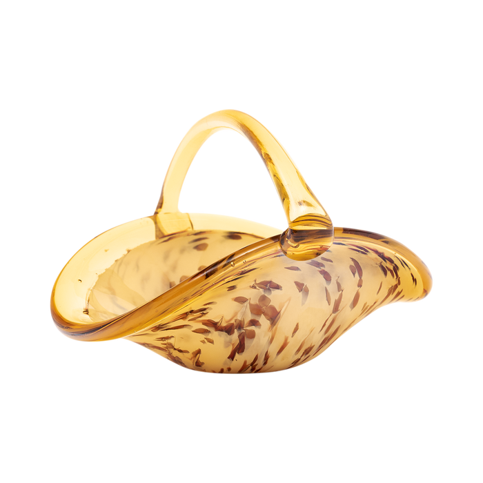 Elegant Venetian Glass Basket/Bowl in Amber and White - In Stock