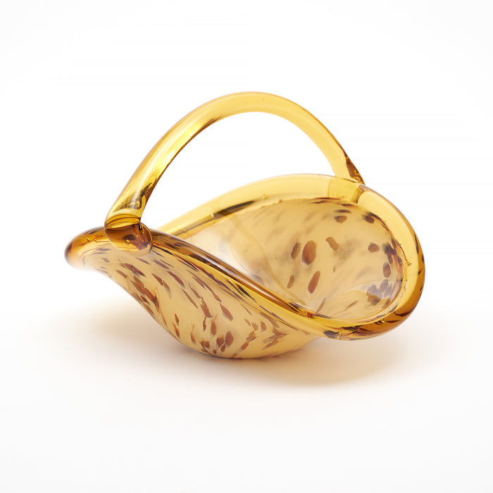 Elegant Venetian Glass Basket/Bowl in Amber and White - In Stock