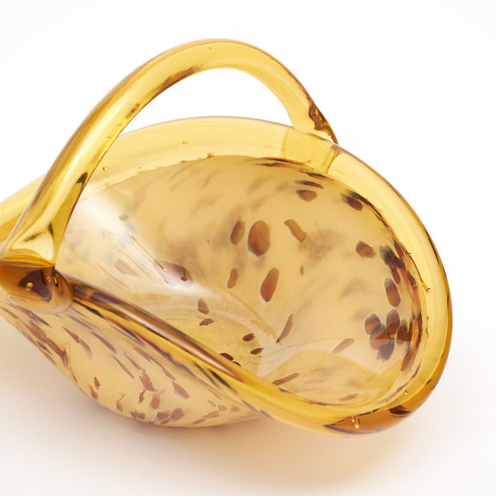 Elegant Venetian Glass Basket/Bowl in Amber and White - In Stock