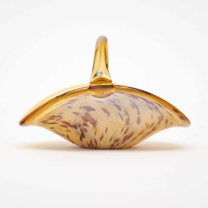 Elegant Venetian Glass Basket/Bowl in Amber and White - In Stock