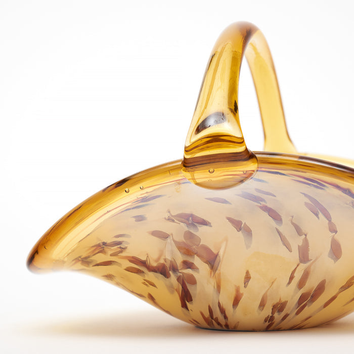 Elegant Venetian Glass Basket/Bowl in Amber and White - In Stock