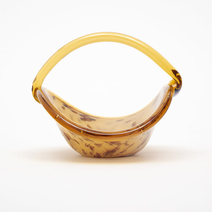 Elegant Venetian Glass Basket/Bowl in Amber and White - In Stock
