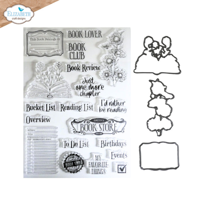 Elizabeth Craft - Clear Stamp & Die Combo - Book Lover. Stamp Set Size: A5 - 5.9" x 8.3". Available at Embellish Away located in Bowmanville Ontario Canada.