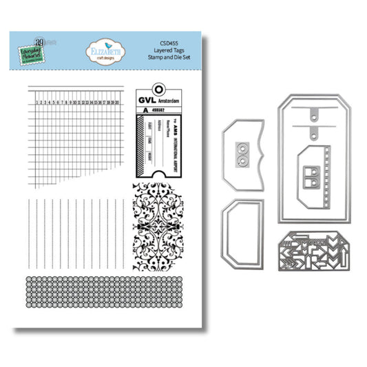 Elizabeth Crafts - Clear Stamp & Die Combo - Layered Tags. Stamp Set Size: A5 - 5.9" x 8.3". Available at Embellish Away located in Bowmanville Ontario Canada.