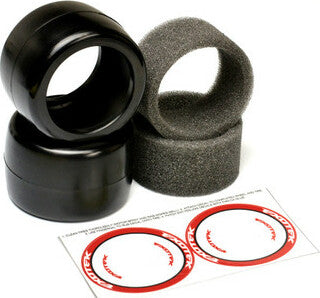 F1 1/10 Rubber Tires, Rear 28X (Super Soft), 1 pair w/ Foams