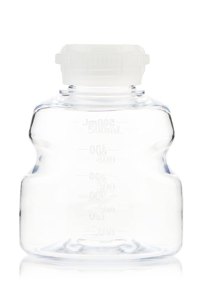 Clear plastic bottle with a white cap on a white background