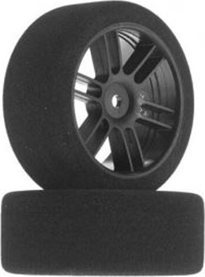 1/10 26mm Nitro Touring Foam Tires, Mounted, 35 Front, Black Wheels (2)