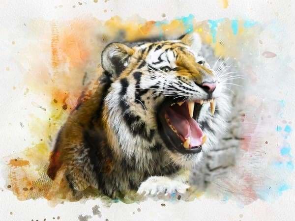Safari Diamond Painting Kit - Fierce Tiger Watercolor-Square 15x20cm- - Paint With Diamonds