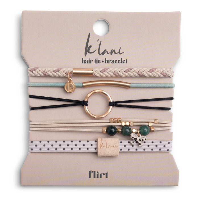 "Flirt" Polka Dot in Cream & Black with Green Accent Hair Tie Bracelets: Medium - Olita Gifts & Goods