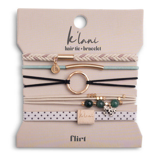 "Flirt" Polka Dot in Cream & Black with Green Accent Hair Tie Bracelets: Medium - Olita Gifts & Goods