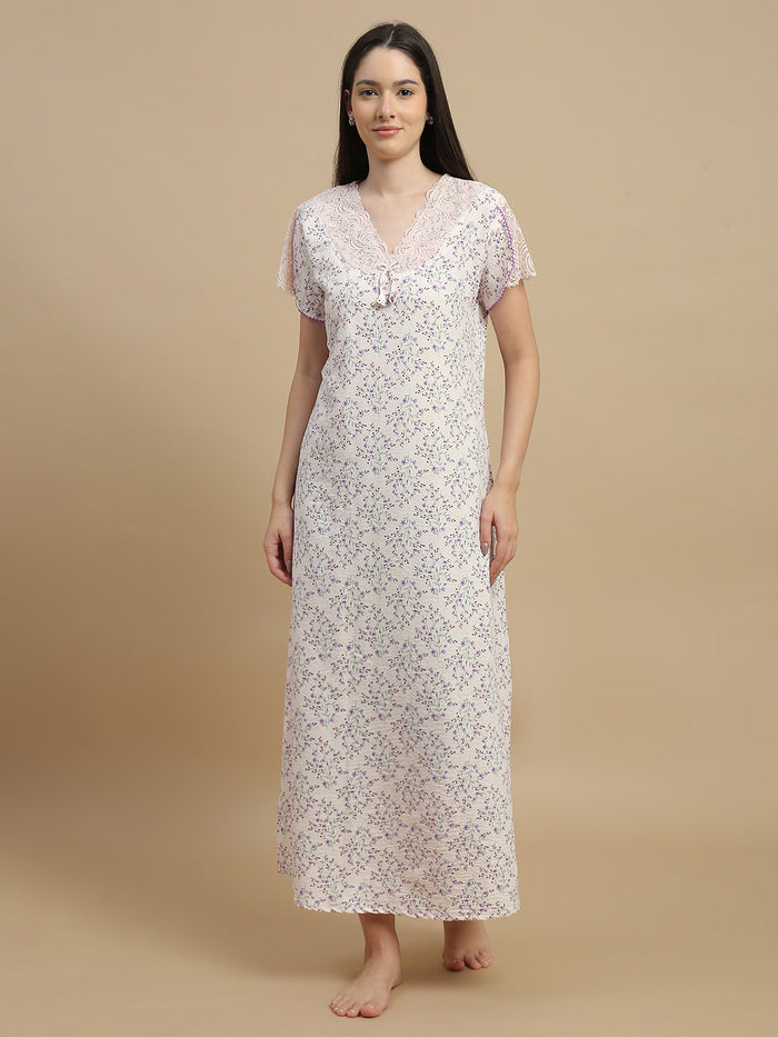 Floral peach women's nightwear dresses in bamboo fabric