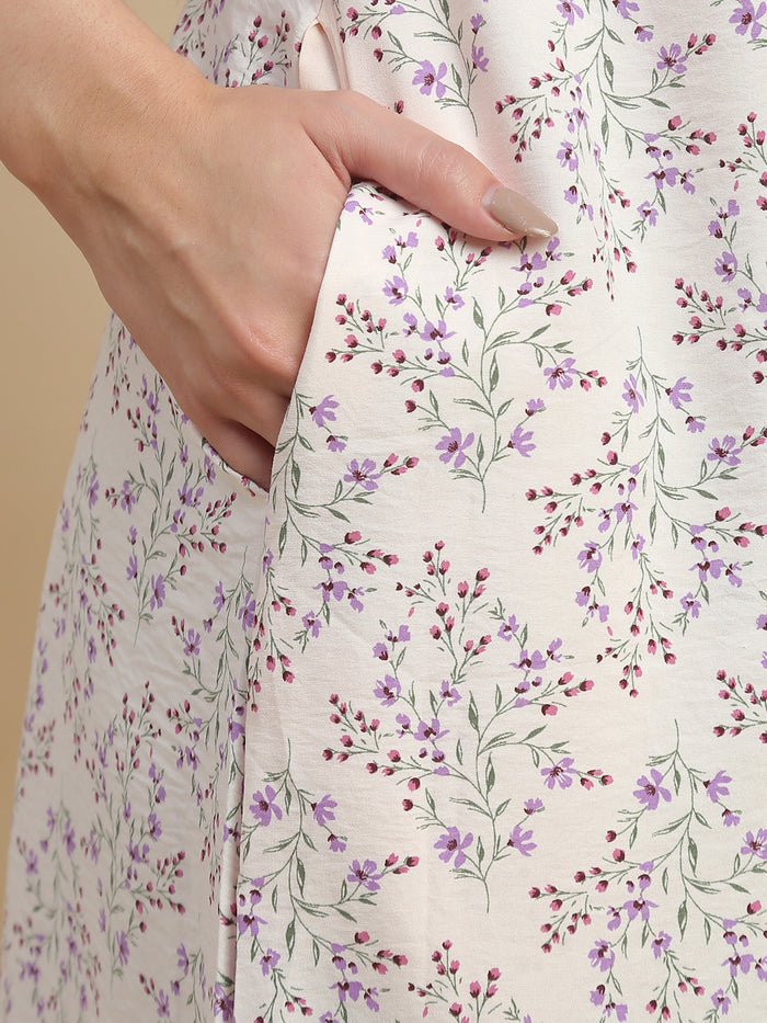 Floral peach women's nightwear dresses in bamboo fabric