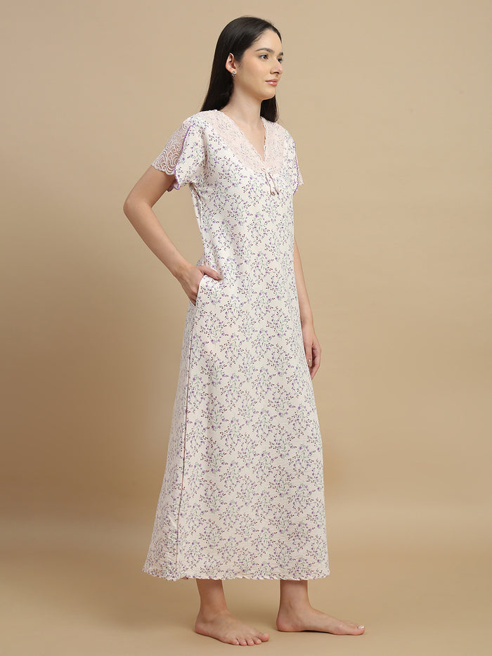 Floral peach women's nightwear dresses in bamboo fabric