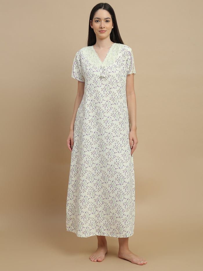 Floral yellow women's nightwear dresses in bamboo fabric