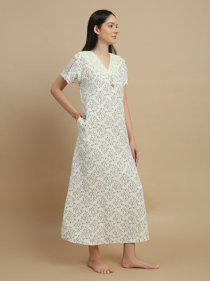 Floral yellow women's nightwear dresses in bamboo fabric