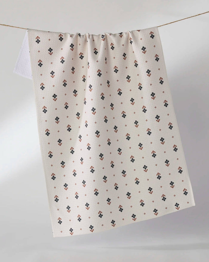 Folk Pixel White Tea Towel - Olita Gifts & Goods