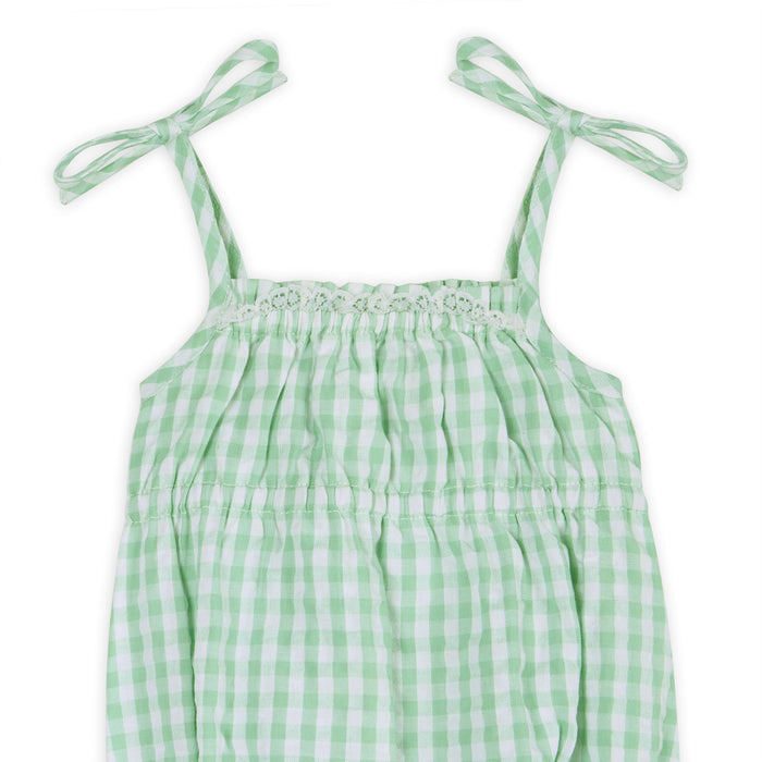 Forest Gingham Baby Romper Detail (Organic)