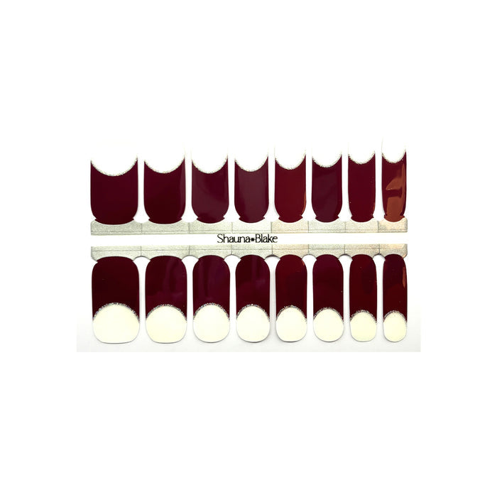 French Tips Maroon Holo Halo Exclusive Design Nail Wraps