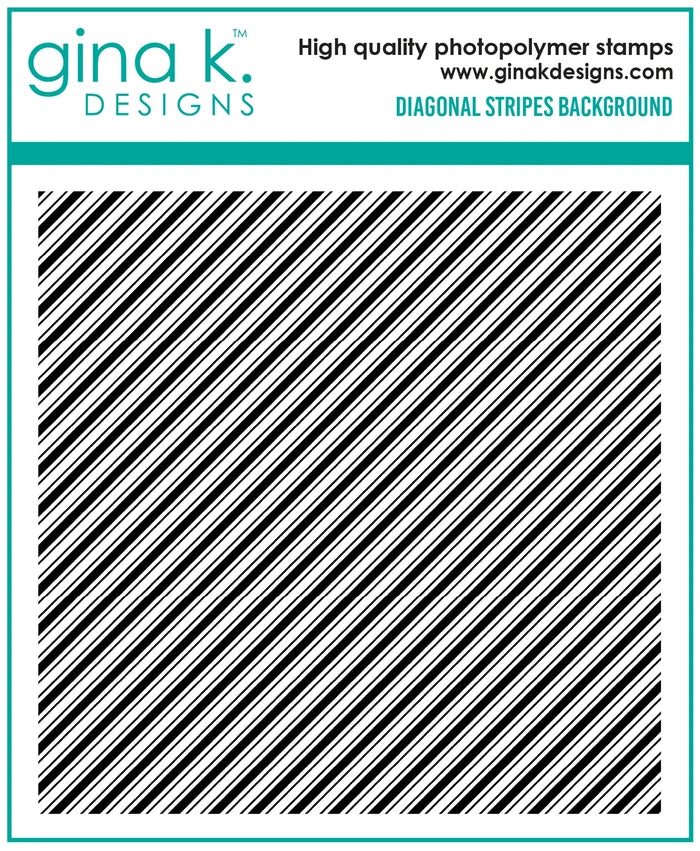 Gina K. Designs - Background Stamp - Diagonal Stripes.  Diagonal Stripes is a stamp set by Gina K Designs. This set is made of premium clear photopolymer and measures 6" X 6". Made in the USA. Available at Embellish Away located in Bowmanville Ontario Canada.